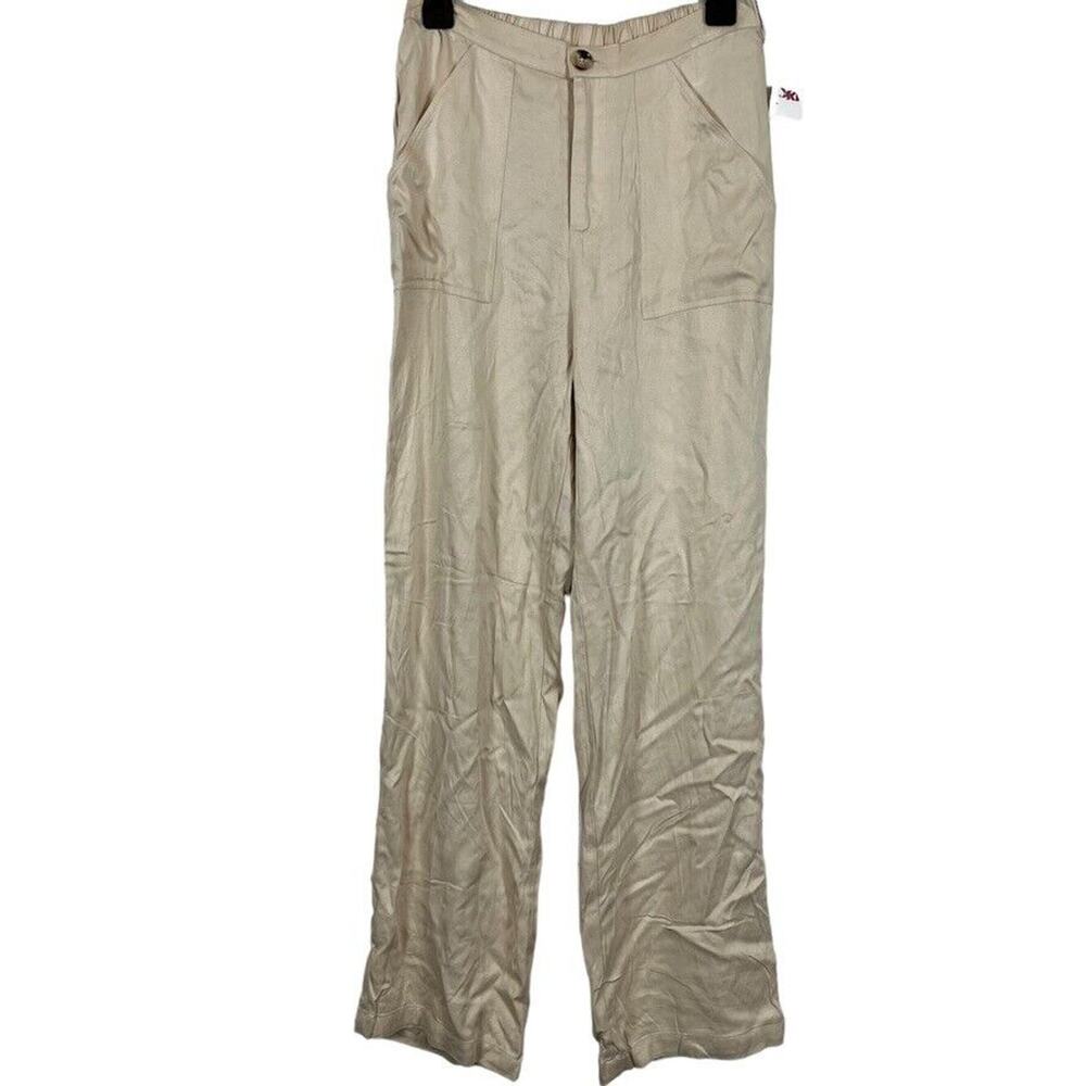 Wildfox Wild Fox Womens Ivory Beige Elastic Waist Wide Leg Trouser Pants sz M